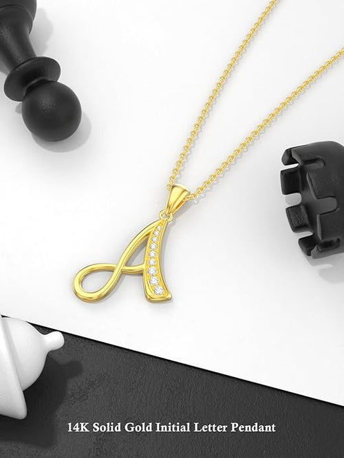 14k Gold Initial Necklace for Women, Solid Gold Moissanite Letter Pendant Necklaces Jewelry for Her Birthday Valentines Day Gifts for Mom Wife Christmas Gifts for Girlfriend Sister