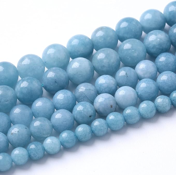 90pcs 4mm Natural Blue Chalcedony Jades Beads for Jewelry Making Aquamarine Jades Energy Stone Healing Beads DIY Bracelet Necklace 15" 1 Strand (Blue Chalcedony Jades, 4mm)