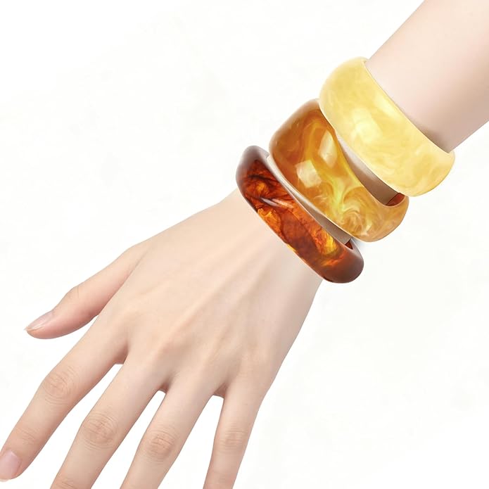 Chunky Acrylic Bracelets for Women -4Pcs Trendy Chunky Bangle Fashion Big Stackable Bangles Set, Trendy Cuff Bracelet Stack Fashion Womens Jewelry Gifts