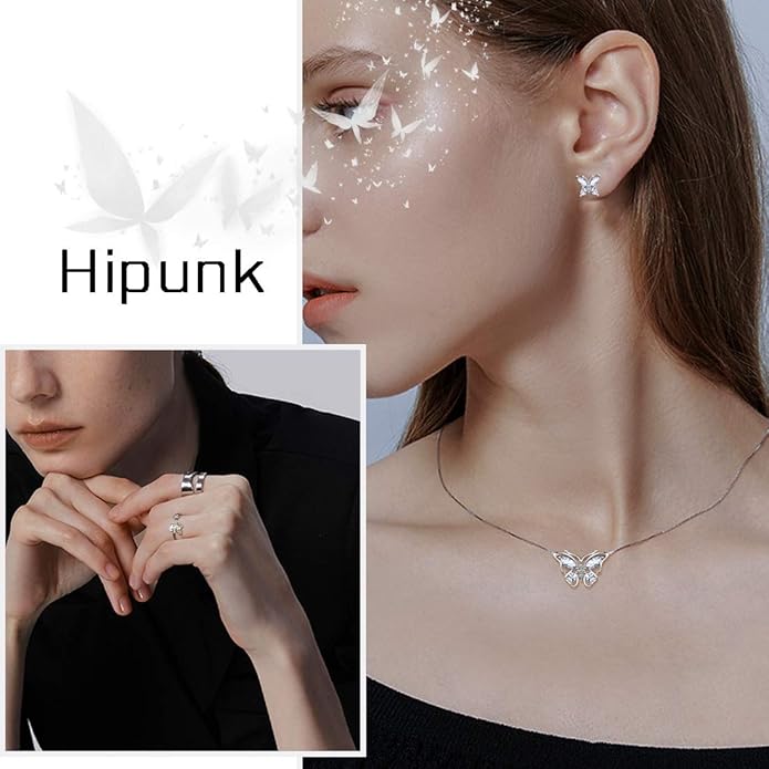 925 Sterling Silver Birthstone Butterfly Jewelry Women Crystal Animal Cute Butterflies Birthday Necklace/Earring/Ring/Bracelet Sets Birth Stone Statement Anniversary Jewellery