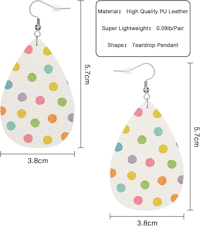 Colorful Dots Leather Teardrop Earrings Abstract Bubble Dot Circle Geometry Faux Leather Water Drop Earrings Jewelry For Women Friends Wedding