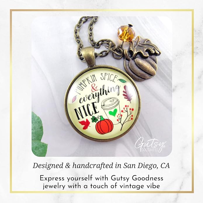 Gutsy Goodness Autumn Necklaces Fall October Theme Pumpkin Spice Halloween Thanksgiving Themed Pendant Message Jewelry