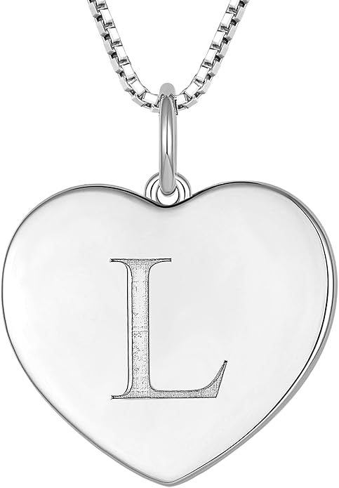 YL Initial Necklace 925 Sterling Silver Square/Round/Heart Letter Pendant A-Z Alphabet Polished Jewelry for Women
