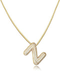 SKQIR Diamond Initial Letter Necklace for Women Bubble Gold Plated Puffy Balloon Alphabet Crystal Zircon Pendant Name Necklace Dainty Charms Trendy Jewelry Gift for Women
