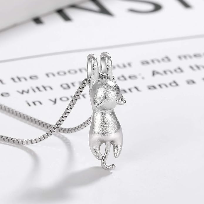Step Forward Sterling Silver Cat Necklace for Women - Cat Jewelry Gifts for Cat Lovers, Hummingbird Necklace for Her, Mother's Day Birthday Graduation Christmas Gift
