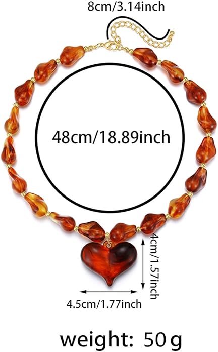 GZQ Chunky Gold Heart Necklace for Women, Acrylic Beaded Chain with Puff Heart Adjustable Clasp, Perfect for Daily Wear Party Date Streetwear Outfits Fashion Jewelry Gift