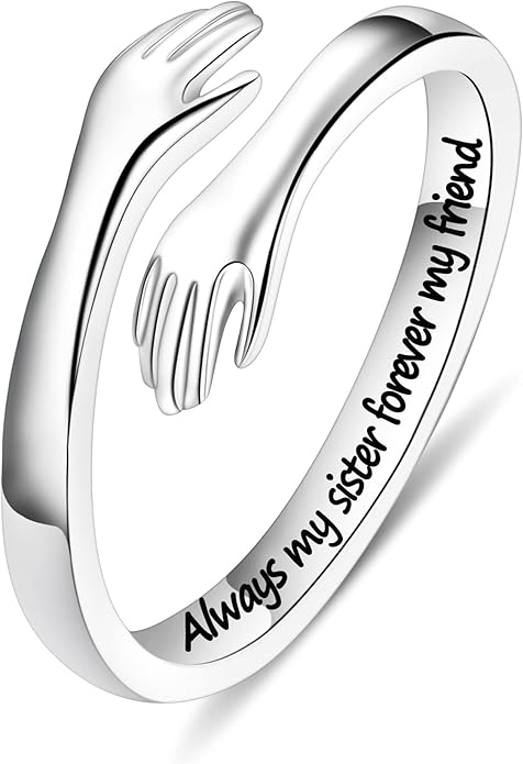 Yesteel S925 Sterling Silver Hug Ring for Women Teen Girls, Adjustable Ring Jewelry Mothers Day Birthday Gifts for Daughters Mom Sister Wife Friends Grandma
