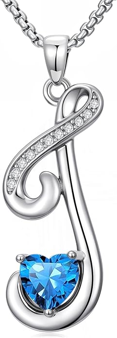 Valentines Day Gifts for Women Alphabet A to Z Initial Birthstone Pendant Necklaces for Women - 18k White Gold Plated Personalized Name Jewelry Valentine Mothers Day Birthday Gifts for Women Her Girlfriend