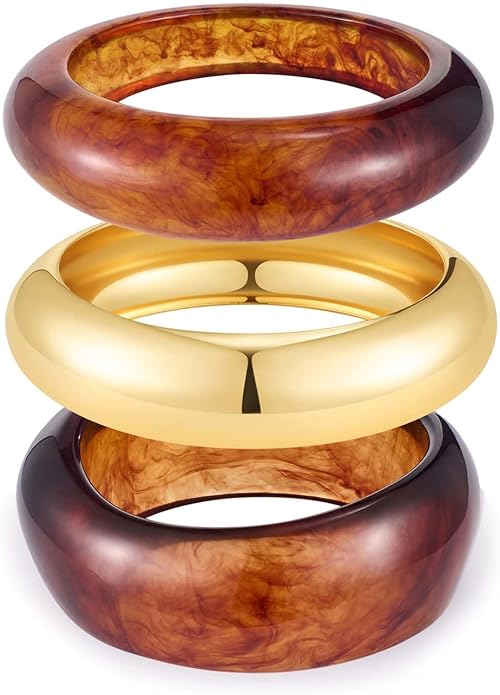 Chunky Resin Bracelet for Women Vintage Tortoiseshell Resin Bangle Bracelets Set Wide Acetate Wristband Acrylic Bracelet Statement Jewelry