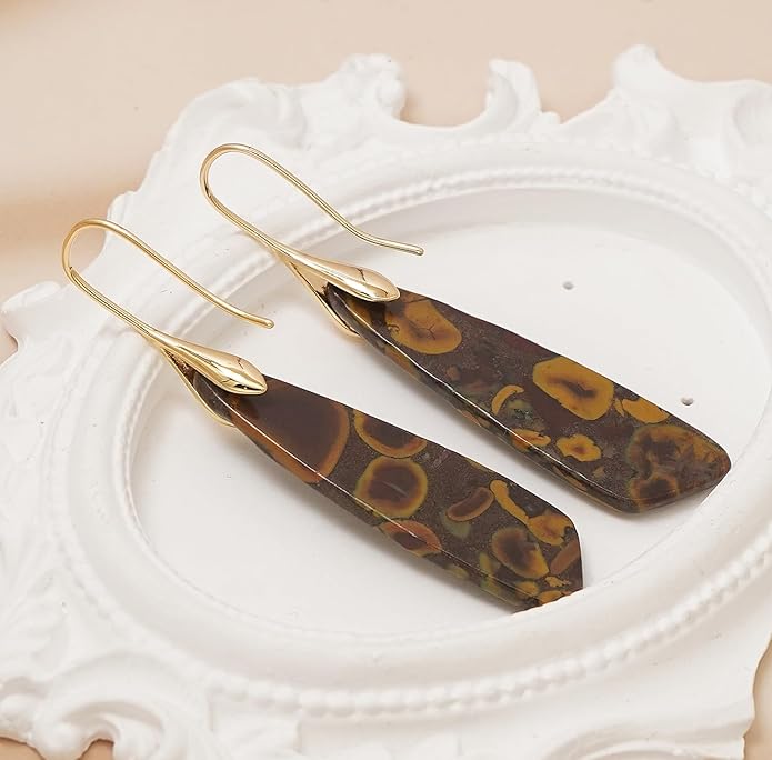 Natural Stone Earrings for Women Boho Triangles Dangle Drop Earrings