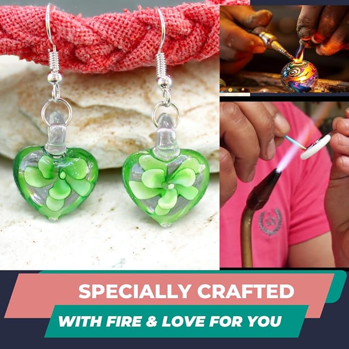 Murano Inspired Glass Hearts and Flowers Hypoallergenic Earrings with stainless steel French ear hooks