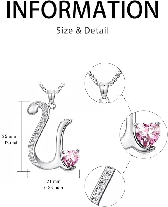 Valentines Day Gifts for Women Alphabet A to Z Initial Birthstone Pendant Necklaces for Women - 18k White Gold Plated Personalized Name Jewelry Valentine Mothers Day Birthday Gifts for Women Her Girlfriend