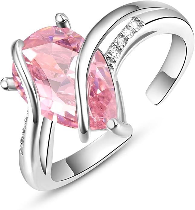 KINGWHYTE Adjustable Rings for Women Teardrop Pear Ring 925 Sterling Silver 0.85ct Teardrop Cubic Zirconia Open AdjustableThumb Ring for Women