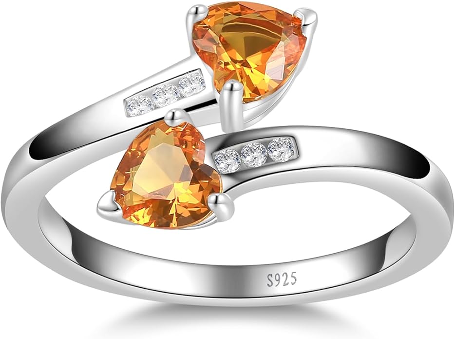 1CT Adjustable Women Heart Ring 925 Sterling Silver Birthstone Rings for Women Promise Ring for her Simulated Gemstone Statement Stackable Band Width 2mm Open Size 5~9