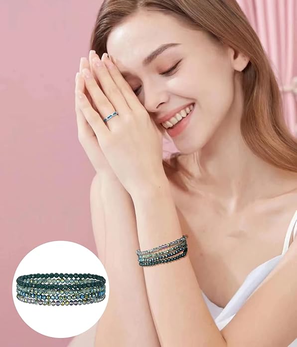 Noessla Beaded Boho Stretch Bracelet Colorful Stackable Crystal Beads Bracelets Trendy Costume Jewelry Mothers Day Gifts for Women