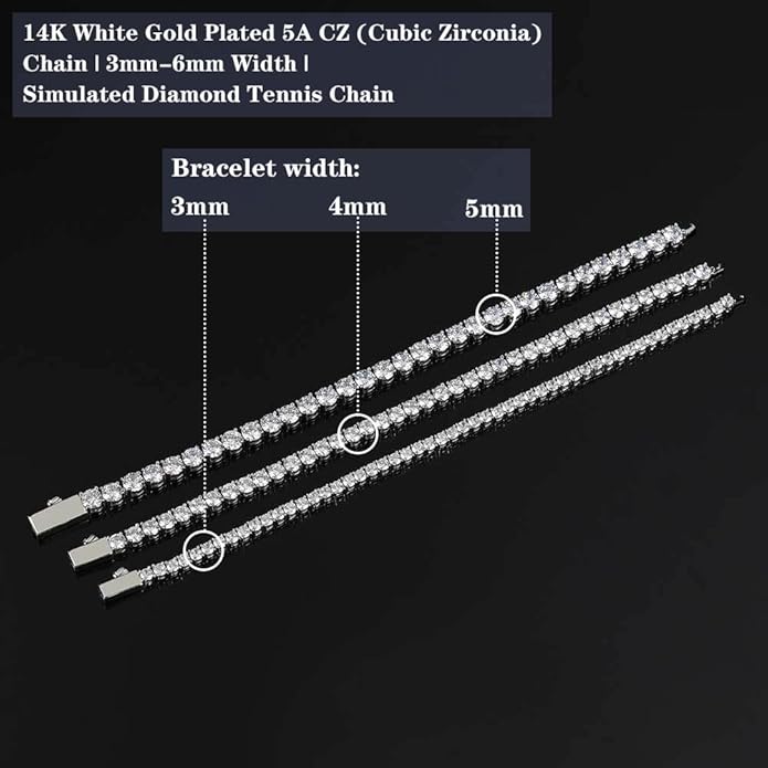 ITALIAN 5A LAB ZIRCONIA Tennis Bracelet for Men | 14K Gold Plated 925 Silver Bold Statement Jewelry | 3mm 4mm 5mm Width Options | Men's Diamond Bracelet, Gold & Rhinestone Tennis Bracelets Gift for Women & Men