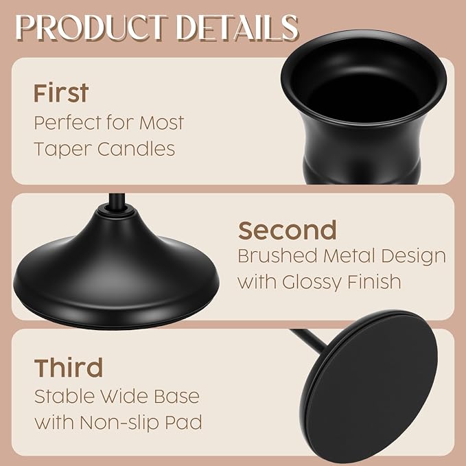24PCS Brass Black Taper Candle Holders Set, Vintage Candlestick Holders | Tall - Image 2
