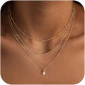 Layered Necklaces for Women,Dainty 14k Gold Plated CZ Layered Choker Necklace for Women Trendy Non Tarnish Hypoallergenic Beaded Paperclip Chain Necklace Stack Women's Minimalist Gold Jewelry Gifts