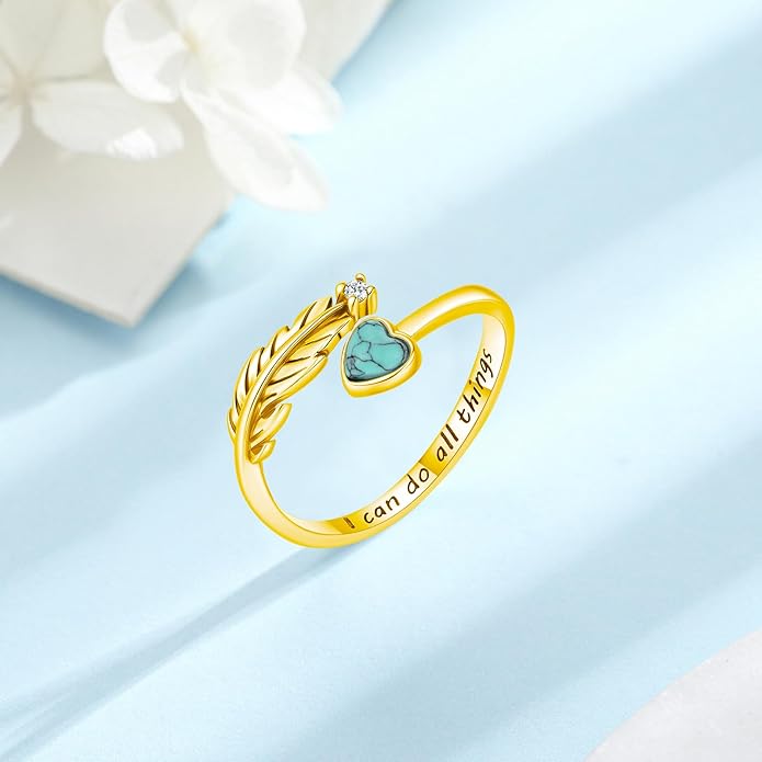 Turquoise/Moss Agate/Moonstone/Black Onyx/Lapis Lazuli/Labradorite/Tiger Eye Feather Ring 925 Sterling Silver Adjustable Ring Western Thumb Rings Vintage Jewelry Gifts for Women