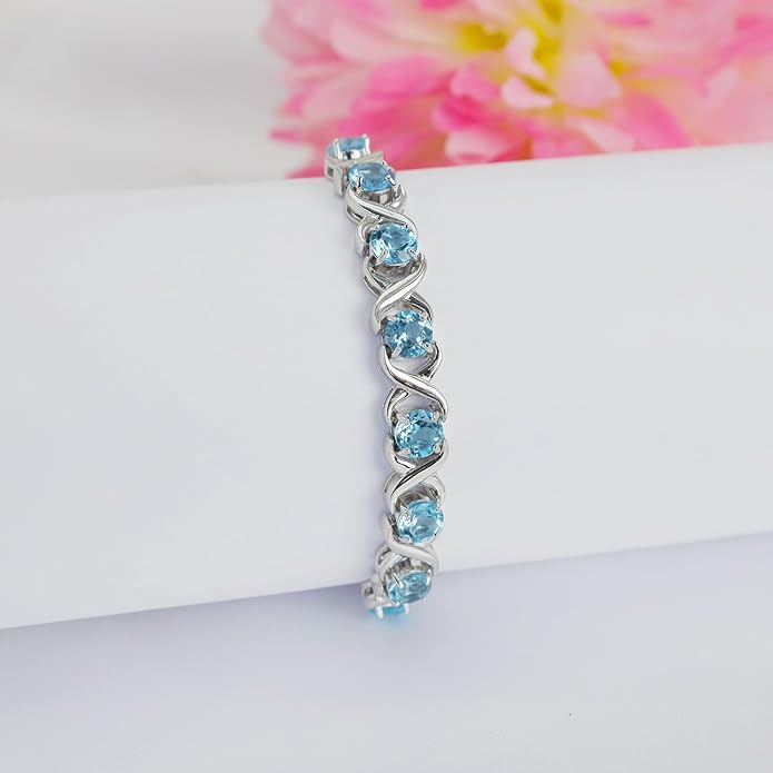 Birthstone Bangle Bracelet for Women Classic Beautiful 925 Sterling Silver Sparkling Gemstone XO Bolo Tennis Bracelet Fine Wrist Jewelry 4.2 Ct, 11"