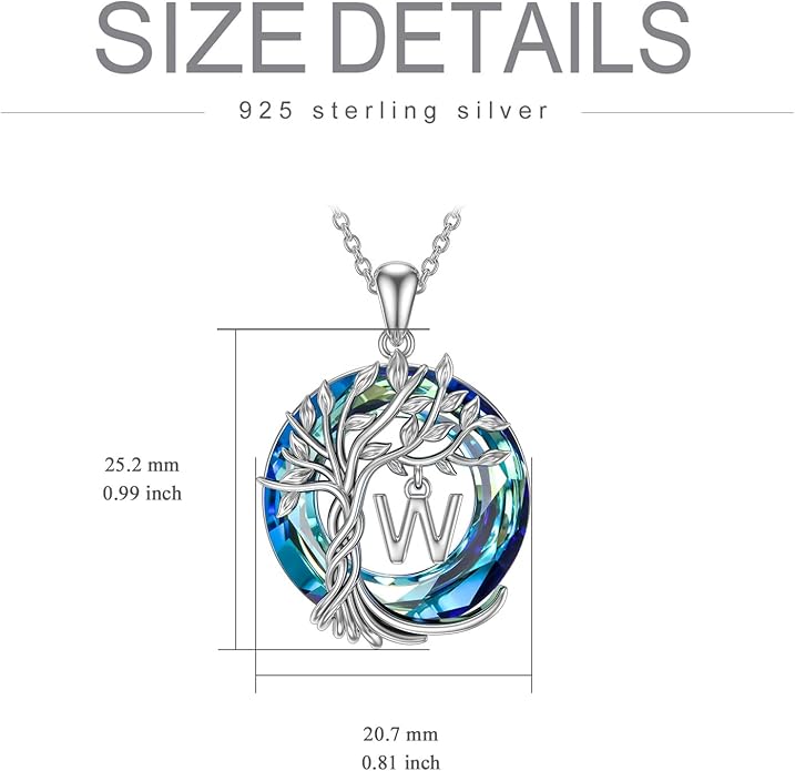 TOUPOP Gifts for Women Tree of Life Necklace 925 Sterling Silver Initial Pendant Family Tree Crystal Jewelry Valentine's Day Birthday Gifts for Her Mom Wife Girlfriend Daughter