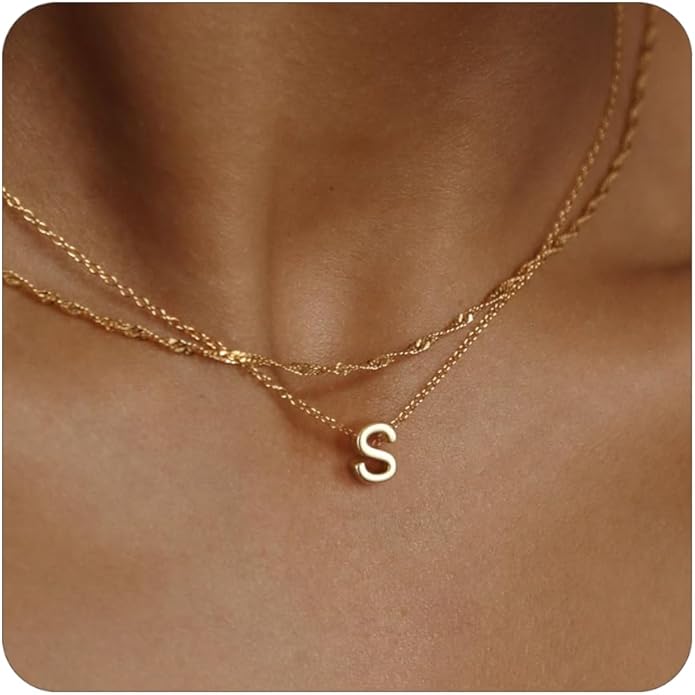 Initial Necklaces for Women, Trendy 14K Gold Plated Layered Necklace Dainty A-Z Letter Custom Name Personalized Choker Necklaces Non Tarnish Fashion Accessories Gold Jewelry Birthday Gifts for Her