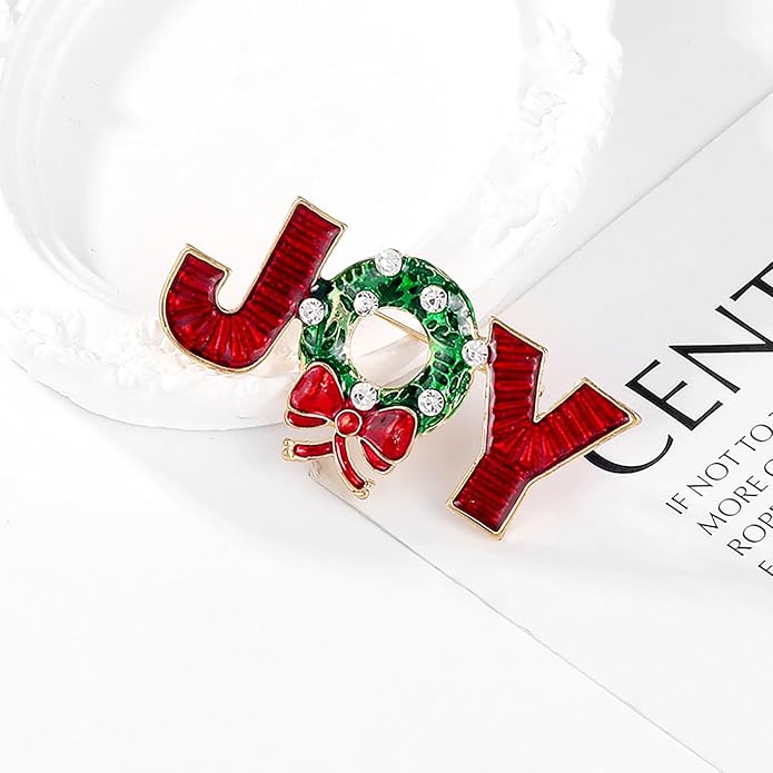 Christmas JOY Brooches Pin for Women, Santa Candy Cane Brooch Christmas Gift Jewelry Wreath Reindeer，Christmas Deer Butterfly Elk Crystal Pins