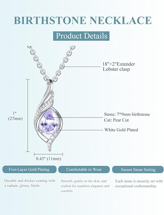 Birthstone Necklaces for Women Infinity Pendant S925 Sterling Silver Teardrop Pendant Necklace Anniversary Birthday Gifts for Women Wife Christmas Gifts for Her Mom Lady