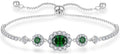 925 Sterling Silver Birthstone Bracelets for Women, Adjustable Halo Cubic Zirconia CZ Bracelet Anniversary Birthday Jewerly for Mom Wife