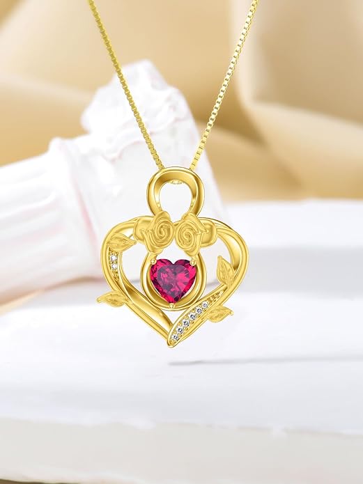 Midari 18K Gold Heart Birthstone Necklace 18K Gold Infinity Rose Necklace Birthday Christmas Jewelry Gifts for Women Wife Her Daughter Mom