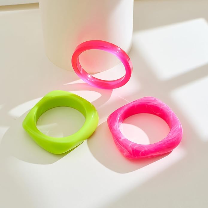 3PCS Colorful Acrylic Resin Bangle Bracelet for Women Boho Geometric Acetate Plate Bracelet Trendy Christmas Jewelry