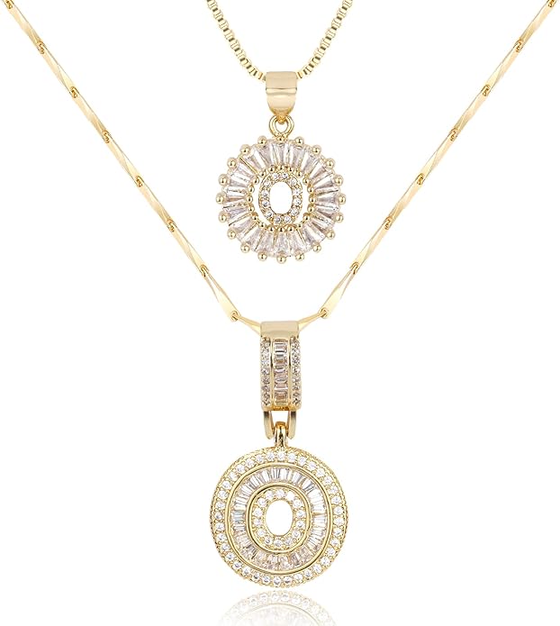 Letter Necklace 14k Gold Plated Bling Dainty Necklaces Trendy Chunky Custom Name Necklace Personalized Round Circle Pendant Zirconia Letters Name Crystal Jewelry Gifts for Women