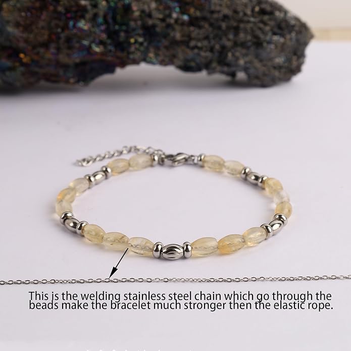 Natural Gem Stone Beaded Bracelets for Women Adjustable Stainless Steel Agate Lapis Tiger Eye Aventurine Rose Quartz