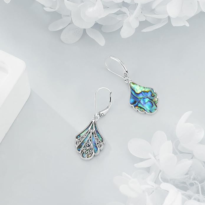 Abalone Shell Dangle Drop Earrings for Women 925 Sterling Silver Filigree Bohemian Earrings Jewelry Gift