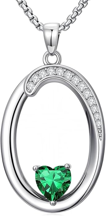Valentines Day Gifts for Women Alphabet A to Z Initial Birthstone Pendant Necklaces for Women - 18k White Gold Plated Personalized Name Jewelry Valentine Mothers Day Birthday Gifts for Women Her Girlfriend