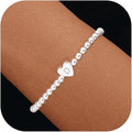 Valentines Day Gifts for Women Her - Dainty Beaded Heart Initial Bracelets Letter A-Z Charm Stretch Bead Ball Bracelet Trendy Jewelry Gifts