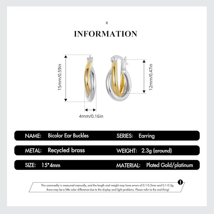 WOSTU 14K Gold Plated Two-Tone Oval Hoop Earrings for Women, Water Drop Design Lightweight Huggie Earrings,925 Sterling Silver Posts Double Drop Chunky Hoops Hypoallergenic Ear Buckles
