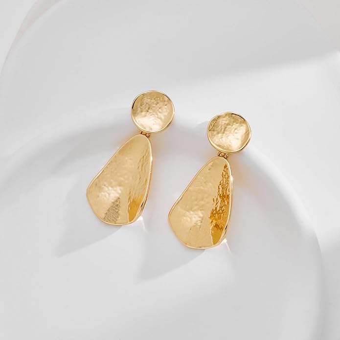 YUJIE Gold Plated Earrings for Women Geometric Chunky Dangle Earring Trendy Silvery Two-Tone Statement Jewelry