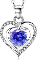 RIVIKO Heart Birthstone Pendant Necklace for Women 925 Sterling Silver Zirconia Necklaces Valentine's Day Anniversary Birthday Mothers Day Jewelry Gifts For Her Mother Wife
