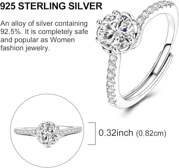 Parmuz 925 Sterling Silver Adjustable Ring for Woman Stackable Open Lucky Ring Eternity Bands Dainty CZ Statement Engagement