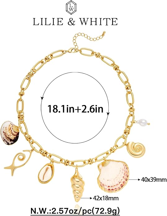 LILIE&WHITE Gold Sea Shell Necklaces for Women With Trendy Charms Necklaces Summer Beach Necklace Starfish Charms Fashion Jewelry Gift