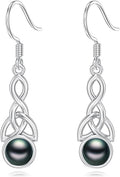 Tahitian Black Pearl Earrings Gifts for Women Wife Celtic Dangle Drop Earrings Wedding Birthday Anniversary Jewelry Valentines Christmas Day Gifts 925 Sterling Silver