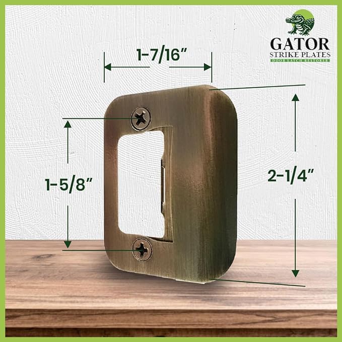 Gator Door Strike Plate 2-1/4" Latch Restorer, Antique Brass, No Chiseling - Image 6