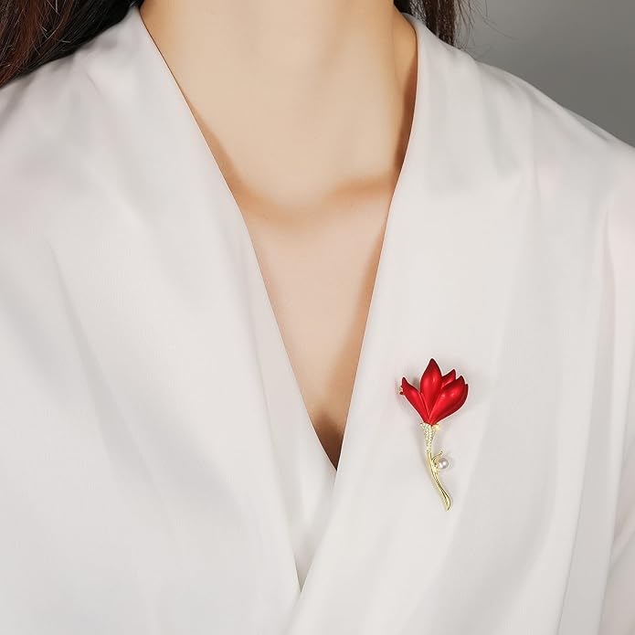 Red Rose Flower Brooches and Pins for Women Costume Jewelry Brooch Pins Broches Jewelry for Women Elegant Lady Pin