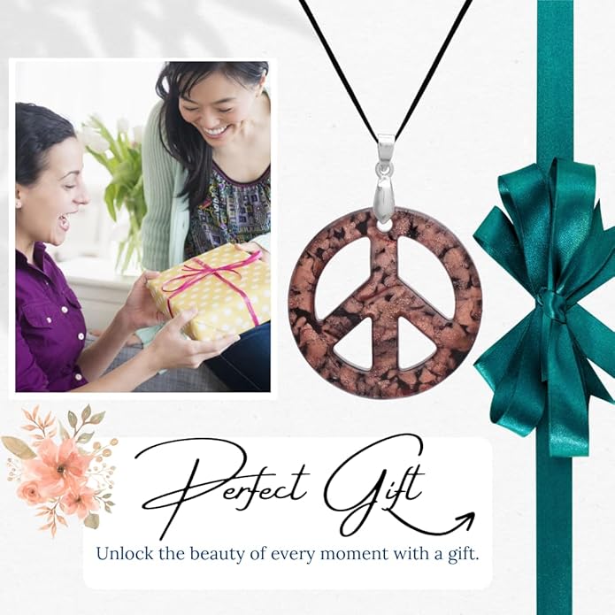 BESHEEK Murano Inspired Peace Sign Blown Glass Lampwork Art Pendant Necklace for Women Handcrafted Artisan Hypoallergenic Italian Style Jewelry