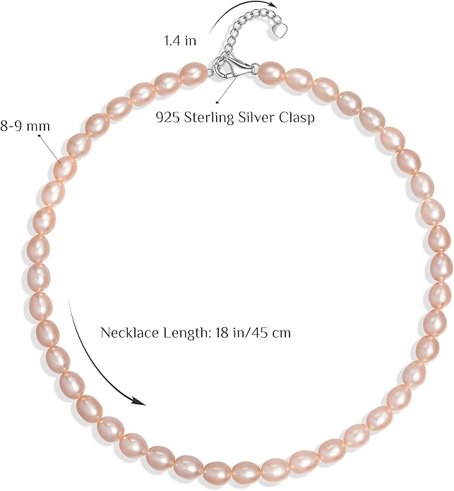 Pearl Necklace for Women, AAA+ Freshwater Cultured Pearl Strand,18 Inch with Sterling Silver Clasp, Elegant Pearls Classic Jewelry Gift for Mother's Day | Christmas | Wedding | Anniversary for Mother Wife Daughter