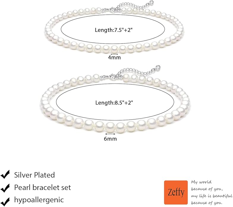 Zeffy Gold Pearl Beaded Bracelet for Women, 14K Gold Plated Jewelry Set With Paperclip Link Chain, Trendy Stack Bracelets