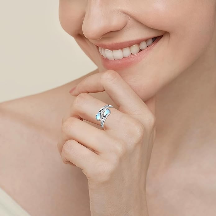 Moonstone Ring for Women 925 Sterling Silver Adjustable Open Ring Boho Statement Jewelry Gift for Her