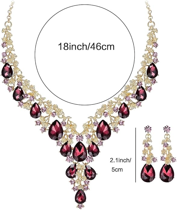 Bridal Bridesmaid Austrian Crystal Jewelry Set, Floarl rhinestone Statement Neckace Teardrop Necklace Drop Dangle Earrings Set