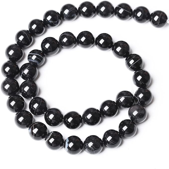90PCS 4mm Natural Black Striped Agate Beads Gemstone Round Loose Beads for Jewelry Making DIY Bracelet Necklace 15" Inch (Black Striped Agate Beads, 4mm)